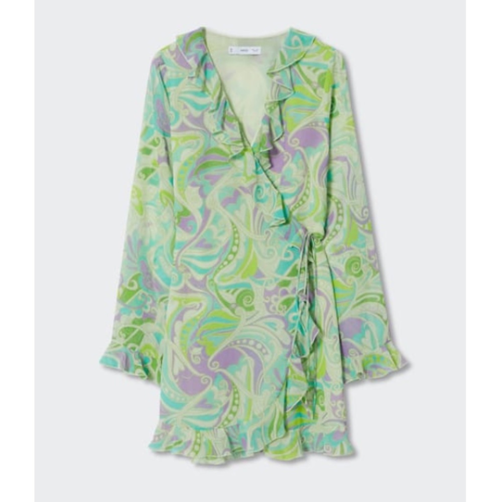 Mango Green and Purple Patterned Mini Dress